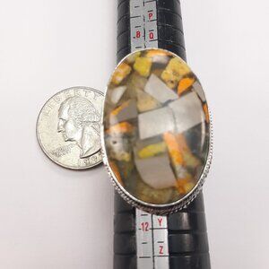 925 stamped silver ring with composite Bumblebee Jasper gemstone